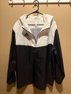 adidas Black and White Colorblock Men’s Windbreaker with Hood